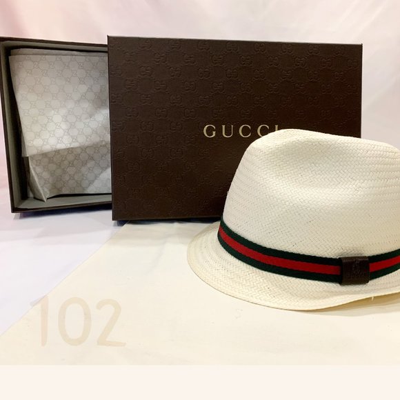 Gucci Other - Gucci Paglia Fedora Straw Hat with Red and Green Web Band - Size M